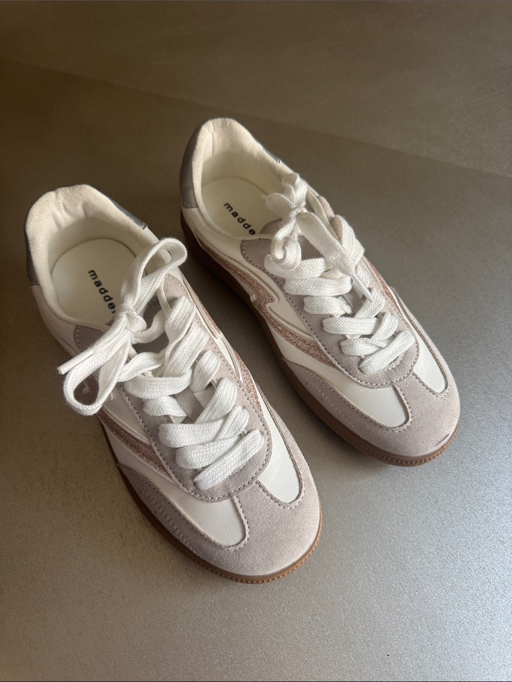 Madden Girl Cream and Light Brown Retro Lace-Up Sneakers